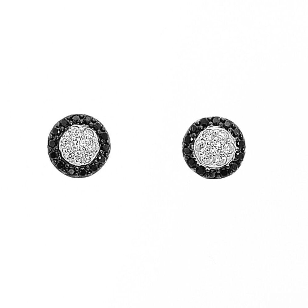 3/4ct TW Sterling Silver Micro Pave Black Spinel & Clear CZ Stud Earrings